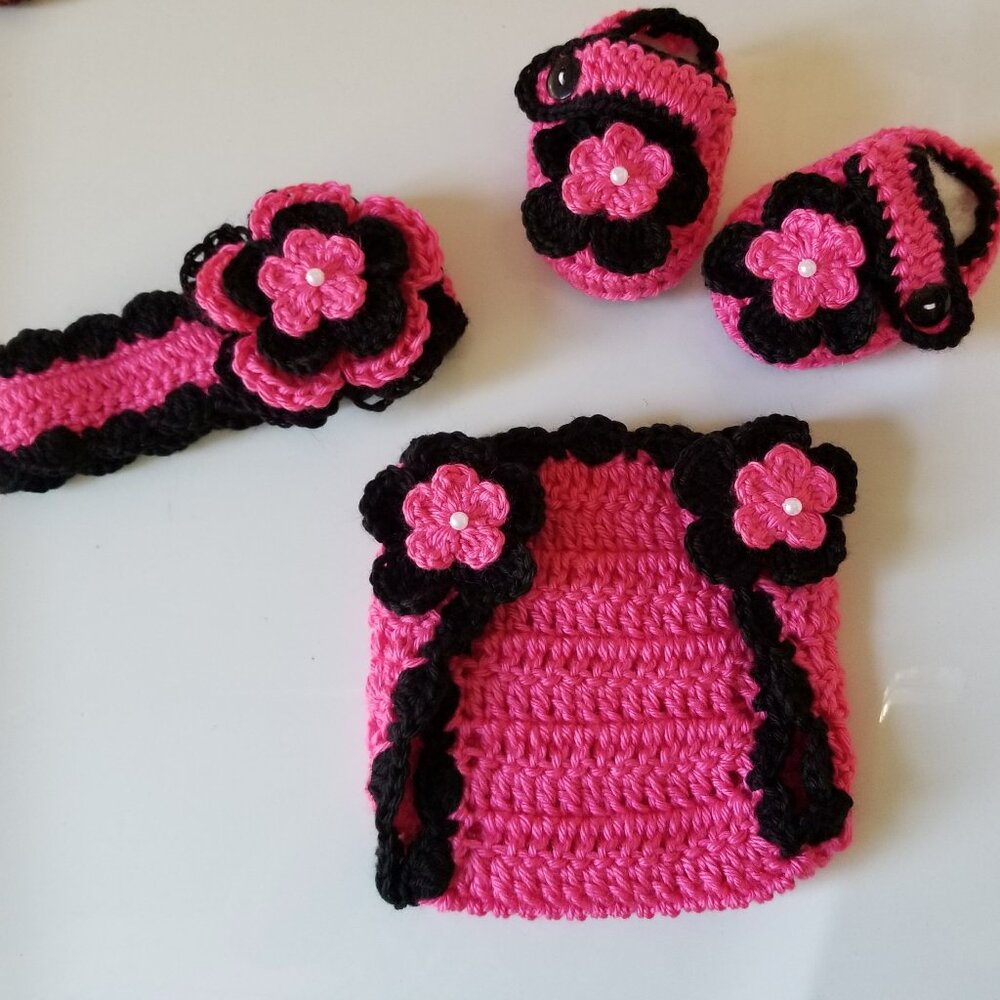 Crochet Baby Girl Headband Diaper Cover Outfit Photo Prop